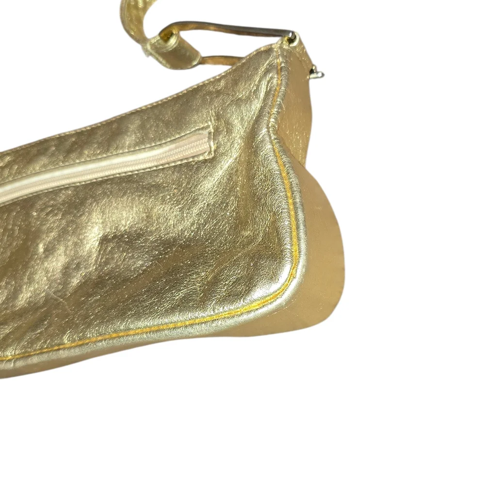 Vintage 80s Dawli Metallic Gold Leather Shoulder Bag - Picture 7 of 11